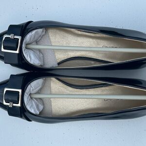 Bandolino Black Patent Ballet Flats with Silver Buckle